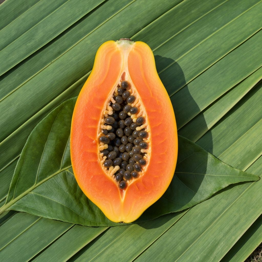 Fresh cut papaya with seeds